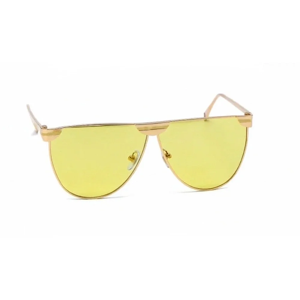 Mens Gold Sunglasses Yellow Tinted Lens Flat Top Metal Frame Shades Hip Hop 2026